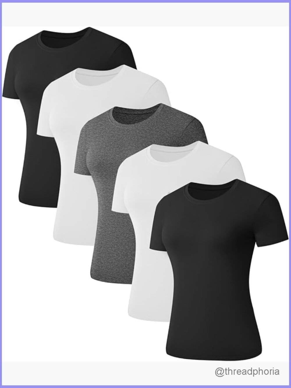 5 Pack Women's Short Sleeve Basic T Shirts Slim Fit Crew Neck Summer Tops